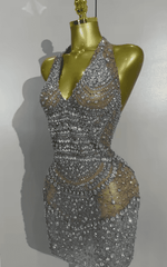 Candice Sparkly Rhinestone Backless Sheer Mesh Bodycon Mini Dress