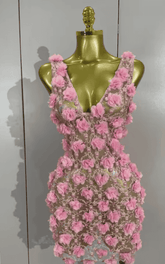 Charmelle Pink Pearl Flower Sheer Mesh Bodycon Mini Birthday Dress
