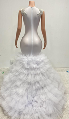 Ava Adorable Tulle Ruched Train Rhinestones Prom Dress