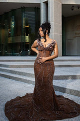 Brown Sparkling Crystal Beading Mermaid Prom Dress