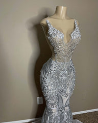 Crystal Beading Spaghetti Sequined Lace Prom Dress