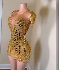 Crystal Beading Sequin Gold Birthday Dress