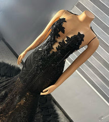 Black Crystal Sequin Applique Prom Dress