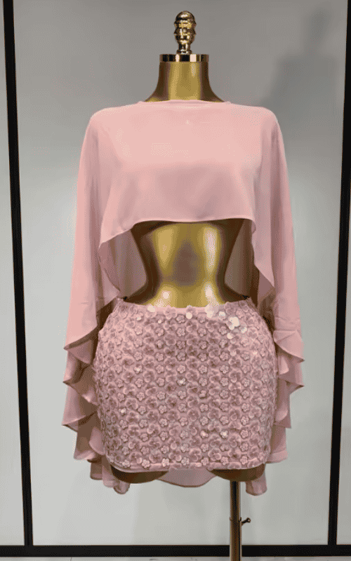 Carole Women Sexy Sparkly Sequin Flower Cloak Two Piece Set