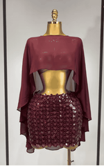 Carole Women Sexy Sparkly Sequin Flower Cloak Two Piece Set
