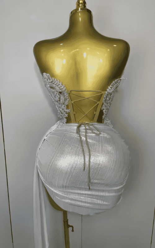 Amaris Sparkly Silver Sequin Strapless Two Piece Dress Set