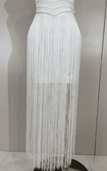 Catalina White Backless Tassel Bodycon Bandage Dress