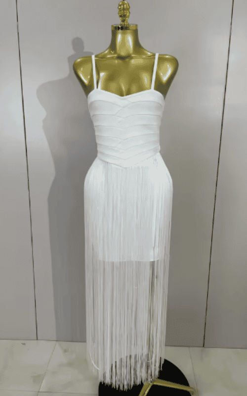 Catalina White Backless Tassel Bodycon Bandage Dress