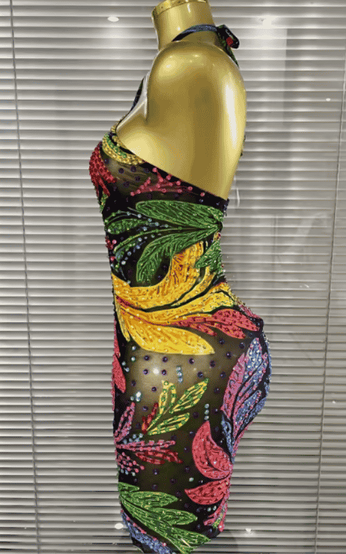 Abby Colorful Print Rhinestone Halter Bodycon Mini Dress