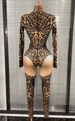 Azi Leopard Print Rhinestone Performance Two Piece Clubwear Set