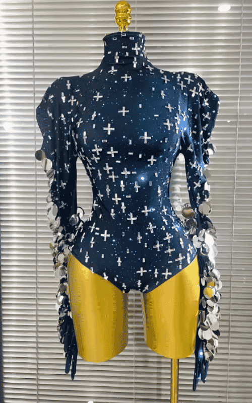 Brenda Sparkly Rhinestone Long Sleeve Stretch Bodycon Bodysuit