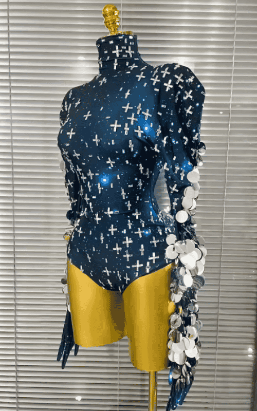 Brenda Sparkly Rhinestone Long Sleeve Stretch Bodycon Bodysuit