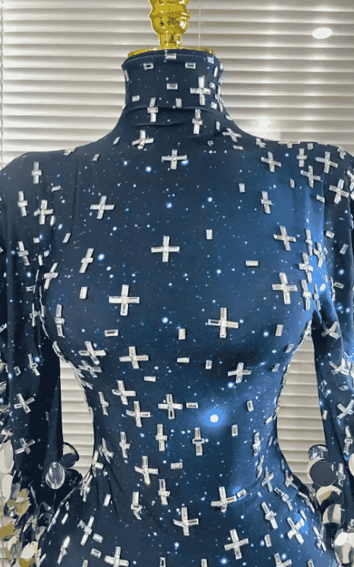 Brenda Sparkly Rhinestone Long Sleeve Stretch Bodycon Bodysuit