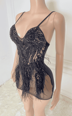 Diamond Crystal Feather Mini Birthday Dress