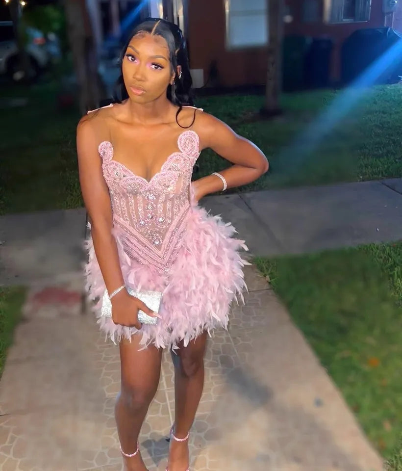 Beaded Crystal Feathers Birthday Dress