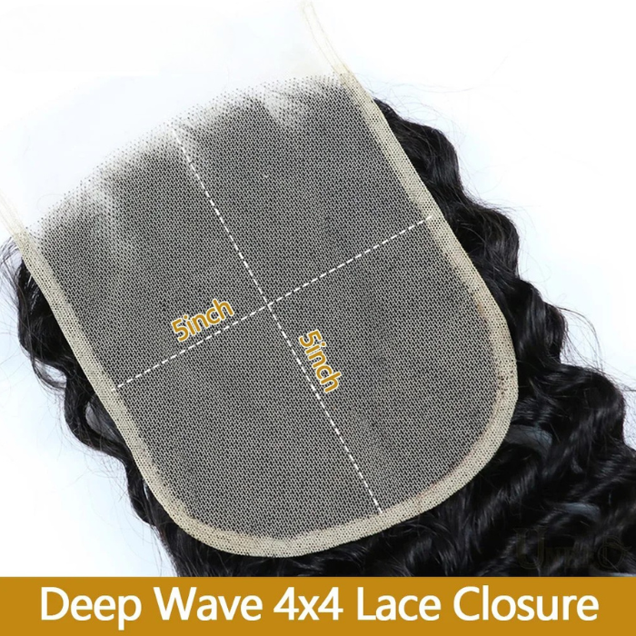 Curly Deep Wave 4x4 HD Lace Closure – 100% Raw Human Hair, Pre-Plucked Transparent Lace