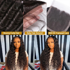 Curly Deep Wave 4x4 HD Lace Closure – 100% Raw Human Hair, Pre-Plucked Transparent Lace