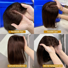 Chocolate Brown Bob Glueless Wig – 4x4 Brazilian Straight Human Hair Lace Front, Ready to Wear