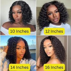4x4 Glueless Bob Wig – 16 Inch Water Curly Human Hair Wig with Transparent Lace, Ready to Wear