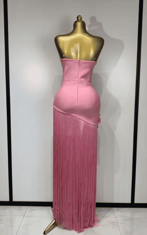 Carmelle Strapless Pink Flower Tassel Bodycon Bandage Dress