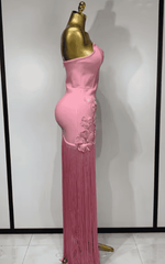 Carmelle Strapless Pink Flower Tassel Bodycon Bandage Dress