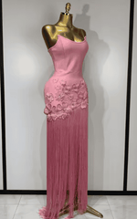 Carmelle Strapless Pink Flower Tassel Bodycon Bandage Dress