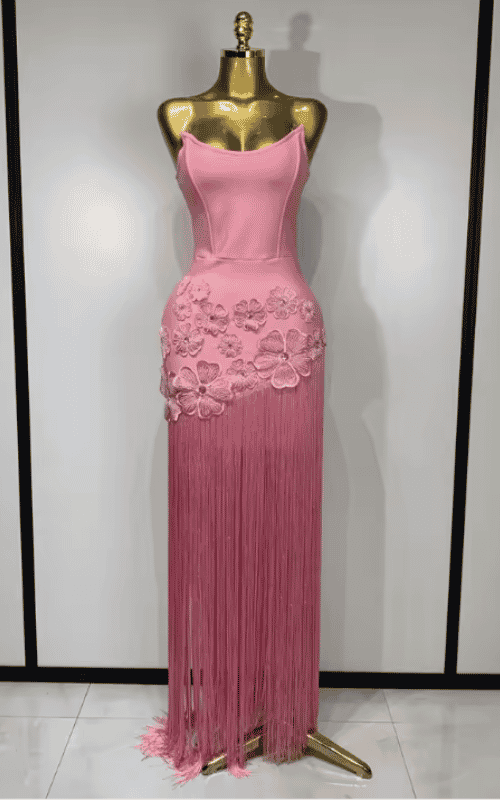 Carmelle Strapless Pink Flower Tassel Bodycon Bandage Dress