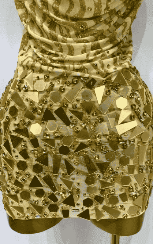 Arielle Backless Deep V Neck Gold Mini Dress