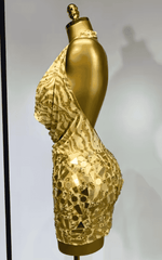 Arielle Backless Deep V Neck Gold Mini Dress