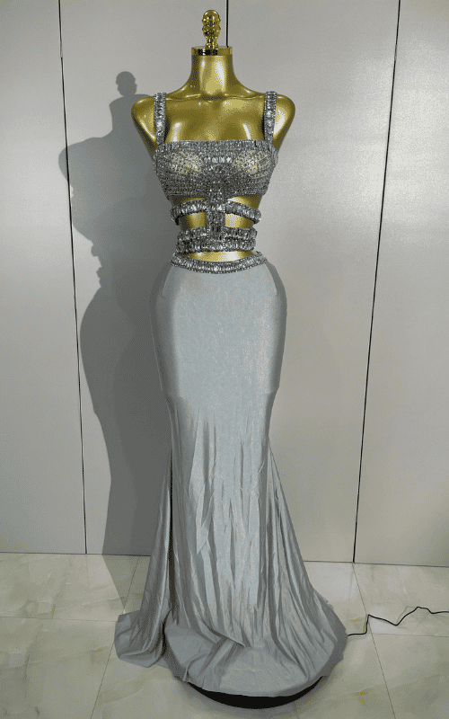 Courtney Sparkly Rhinestone Pink Sexy Sleeveless Long Dress Two Pieces Set