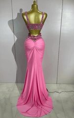 Courtney Sparkly Rhinestone Pink Sexy Sleeveless Long Dress Two Pieces Set