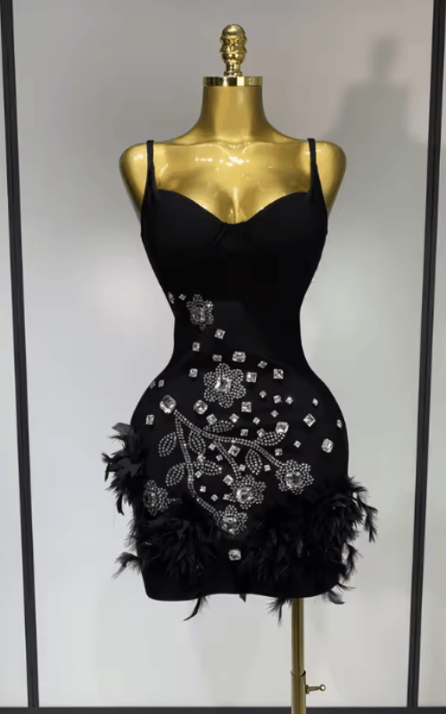 Adie V Neck Beaded Diamond Bodycon Bandage Mini Dress