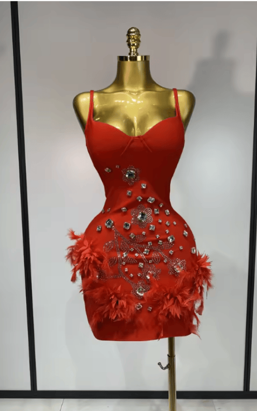 Adie V Neck Beaded Diamond Bodycon Bandage Mini Dress
