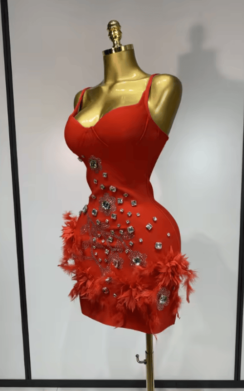 Adie V Neck Beaded Diamond Bodycon Bandage Mini Dress