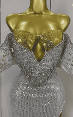 Alyn Shiny Diamond Sequin Off Shoulder Bodycon Long Dress