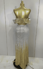 Alyn Shiny Diamond Sequin Off Shoulder Bodycon Long Dress