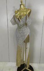Alyn Shiny Diamond Sequin Off Shoulder Bodycon Long Dress