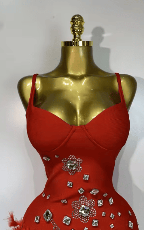 Adie V Neck Beaded Diamond Bodycon Bandage Mini Dress