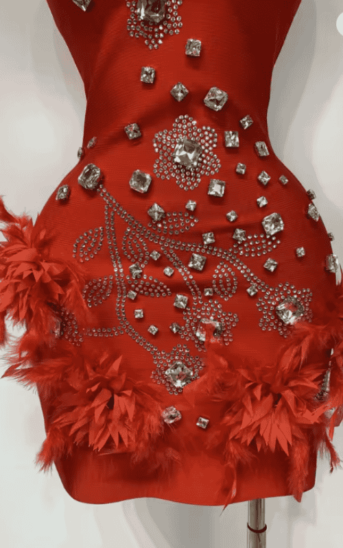 Adie V Neck Beaded Diamond Bodycon Bandage Mini Dress