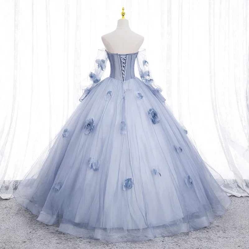 Blue Grey Quinceañera Dress