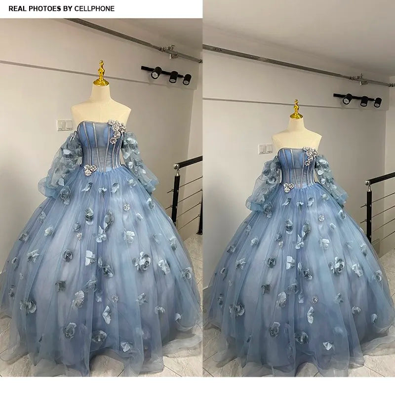 Blue Grey Quinceañera Dress
