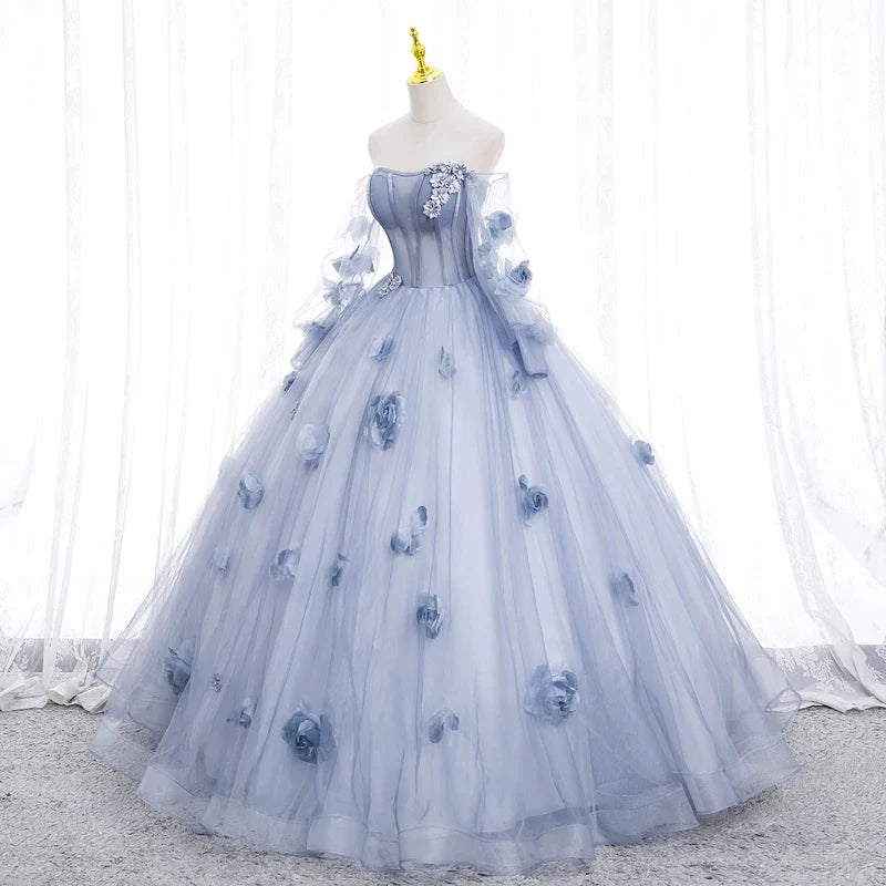 Blue Grey Quinceañera Dress