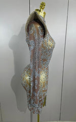 Annie Shiny Rhinestones Transparent Short Dress Birthday Celebrate Photoshoot Dress