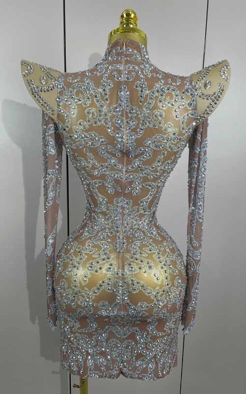Annie Shiny Rhinestones Transparent Short Dress Birthday Celebrate Photoshoot Dress