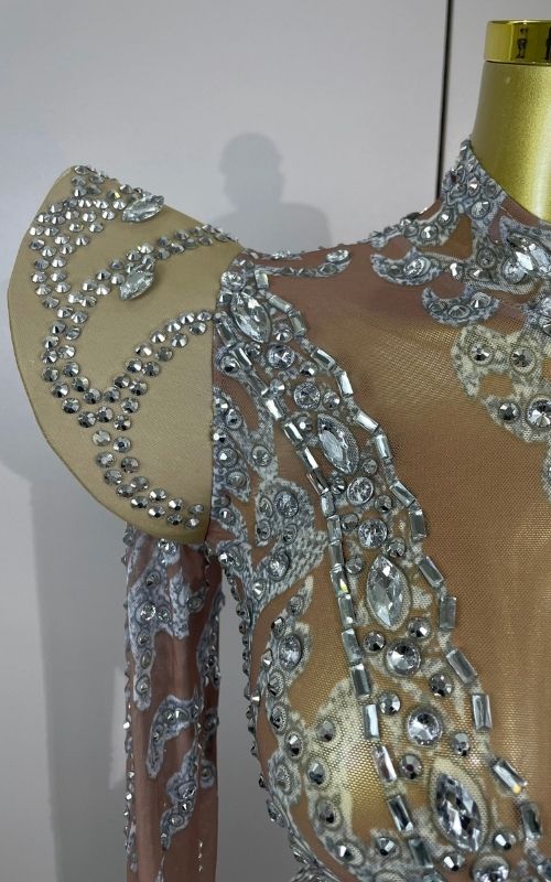 Annie Shiny Rhinestones Transparent Short Dress Birthday Celebrate Photoshoot Dress