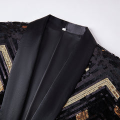 Black and Gold Sequin Men's Suit Jacket   Pants | Luxury 2-Piece Party Set