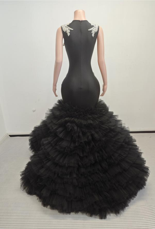 Ava Adorable Tulle Ruched Train Rhinestones Prom Dress