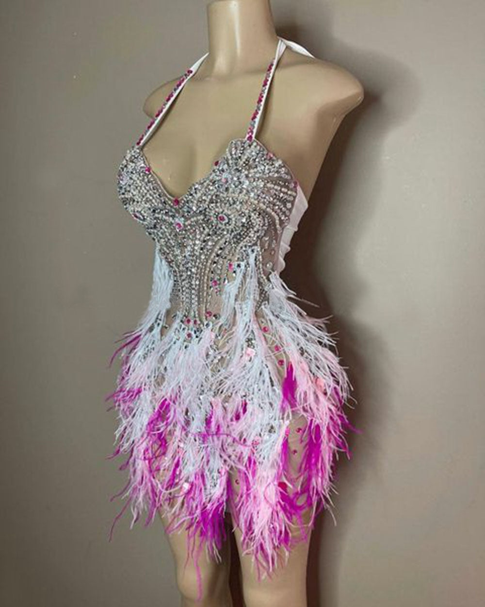 Cute Beaded Crystals Sweetheart Cocktail Birthday Dress with Feathers