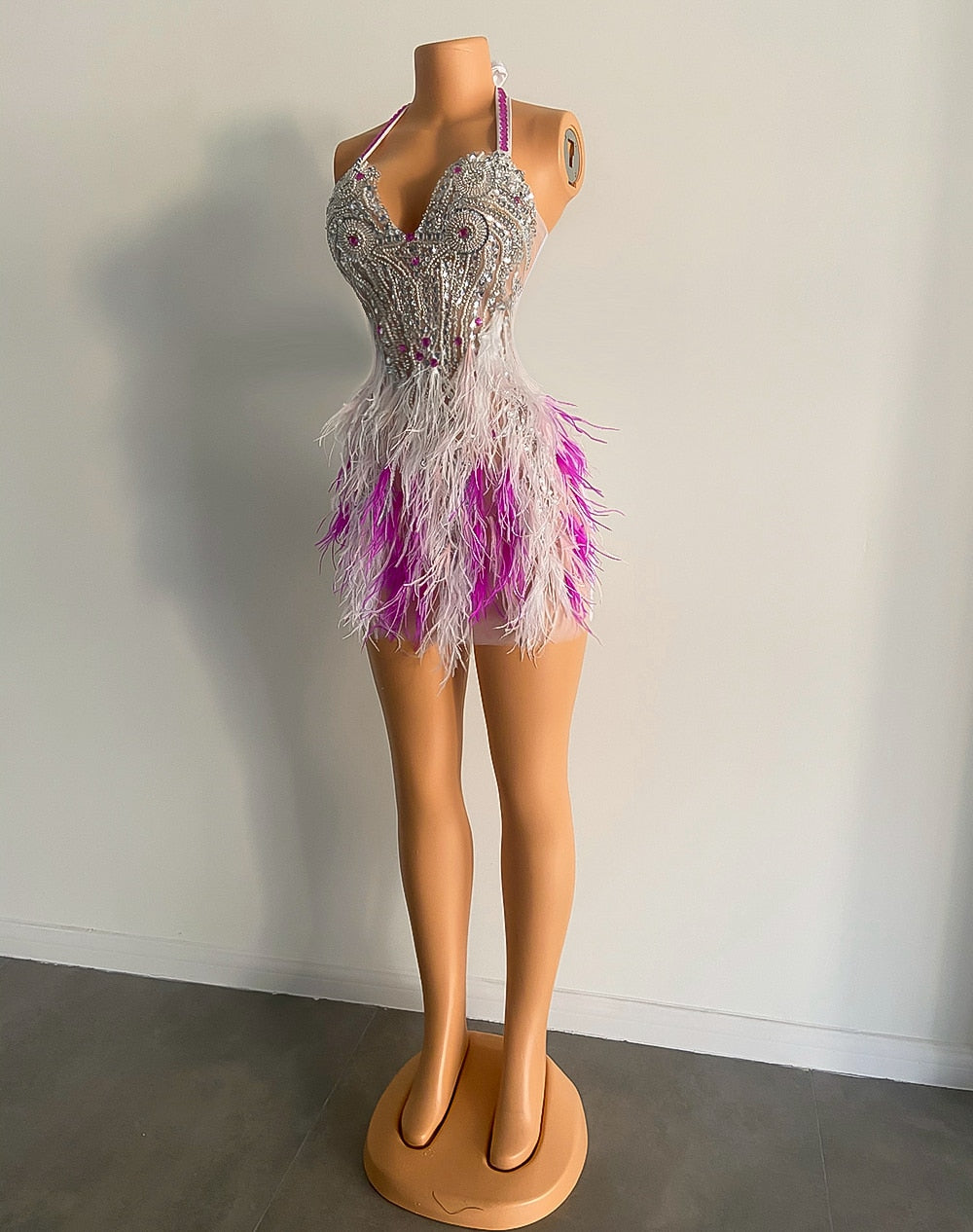 Cute Beaded Crystals Sweetheart Cocktail Birthday Dress with Feathers