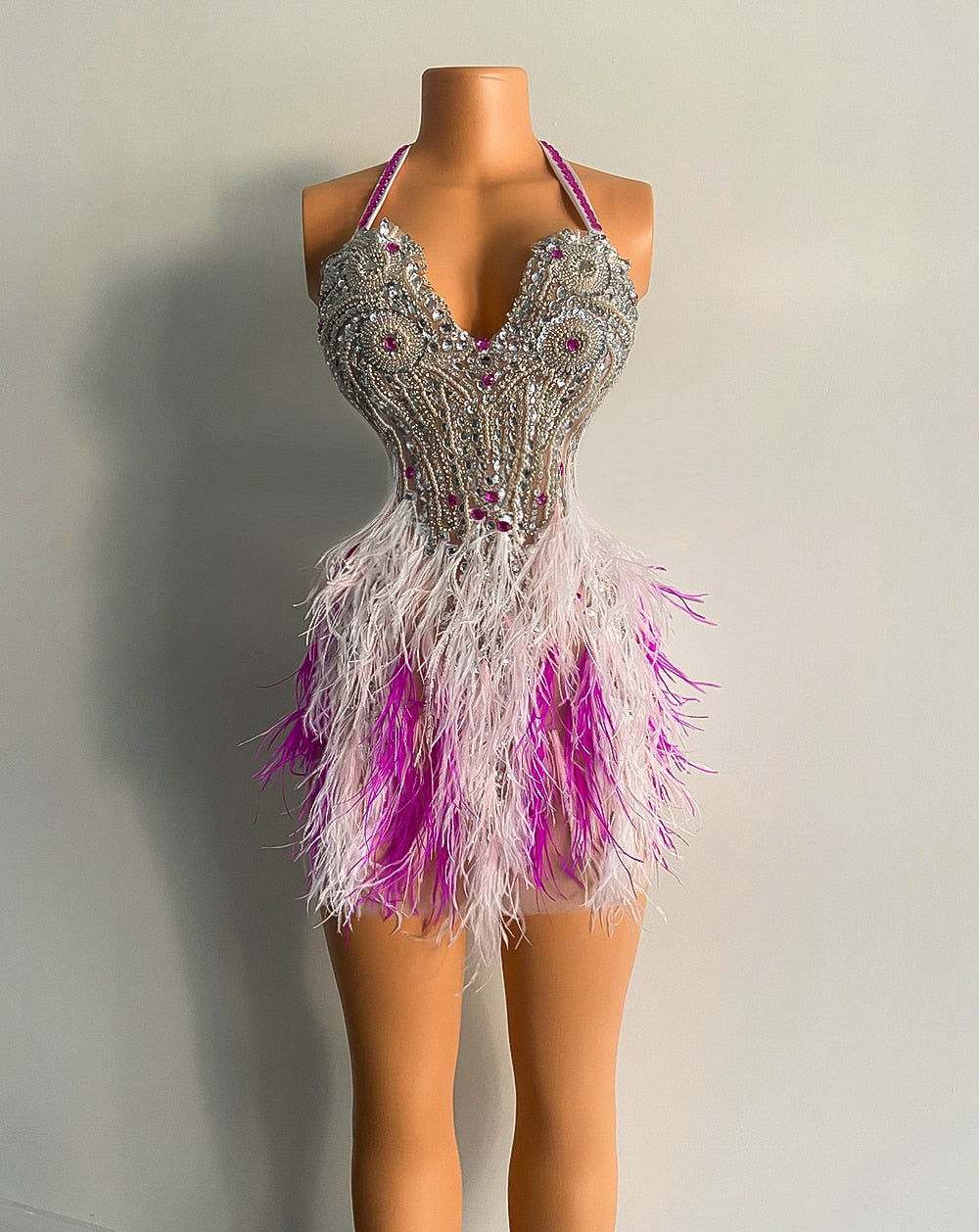 Cute Beaded Crystals Sweetheart Cocktail Birthday Dress with Feathers